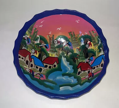 MEXICAN STORY BOWL Hand Thrown Painted Pottery 9” • $12.99