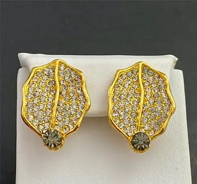 Vintage MMA Metropolitan Museum Of Art Pave Crystal Leaf Clip Earrings • $18