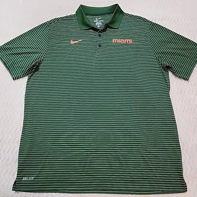 University Of Miami Nike DriFit Polo Shirt Mens XL Green Striped Golf Hurricanes • $20