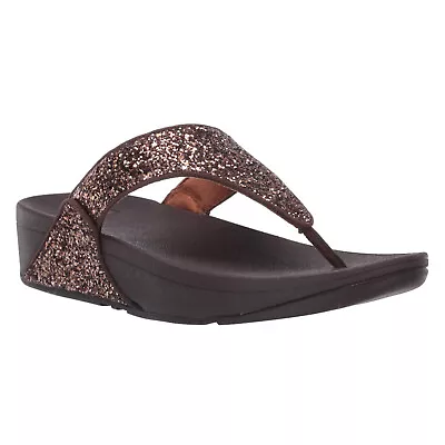 FitFlop Womens Sandals Lulu Glitter Toe Thongs Slip-On T-Bar Slide Synthetic • £56.62