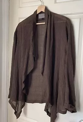 Jaeger 90% Linen Flax Waterfall Top Cardigan Shirt Size 14 Brown Stunning ** • £18.94