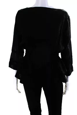 Malia Mills Womens Woven Cotton Lace Up Crew Neck Blouse Top Black Size M • $42.69