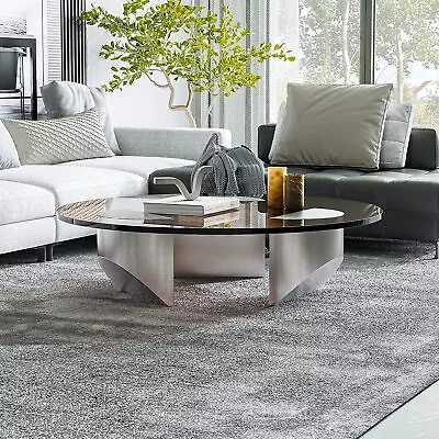 Wedge Glass Coffee Table Modern Round Premium Tempered Glass Top For Living Room • $749