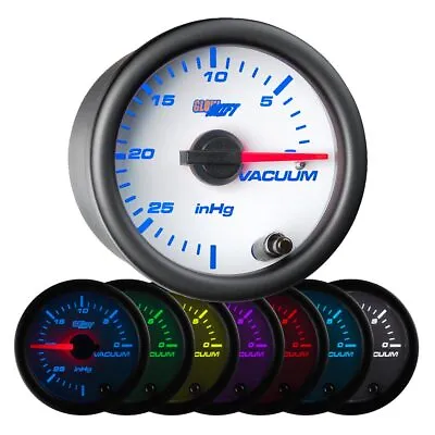 52mm GLOWSHIFT WHITE 7 COLOR LED MECHANICAL INTAKE VACUUM GAUGE METER • $44.99