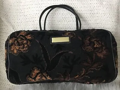 Vintage 60s 70s Woman’s Black Floral Carpet Tapestry Bag Handbag Boho Retro Mod • $24.95