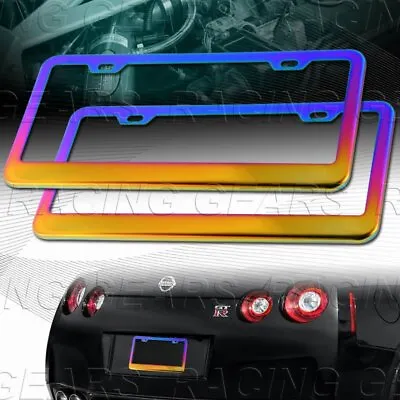 2 X Car Auto Metal License Plate Frame Holder Neo Chrome Stainless Front+rear • $14.95