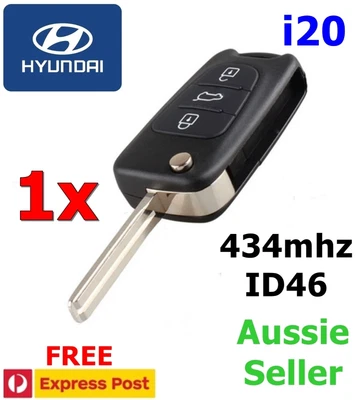 $29.95 • Buy Hyundai I20 Complete Remote Flip Key With Transponder 434mhz - ID46 - With Logo