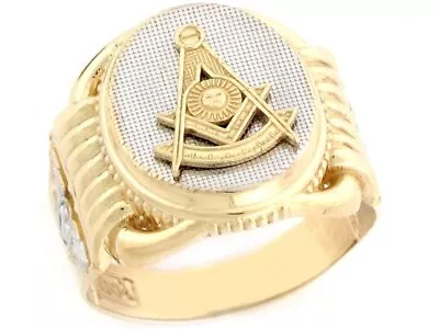 10k Or 14k Two Tone Real Gold Past Master Freemason Masonic Oval Mans Ring • $319.99