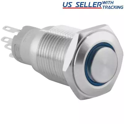 16mm 12V LED Momentary Push Button Stainless Steel Power Switch Blue • $8.49