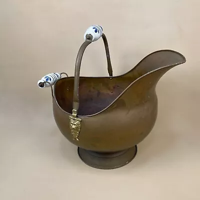 Antique Metal Gold Brass Coal Bucket Handle Fireside Fire Scuttle Helmet Ceramic • £65