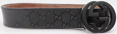 Gucci All Black Interlocking G Imprime GG Monogram Coated Canvas Mens Belt 34  • $250