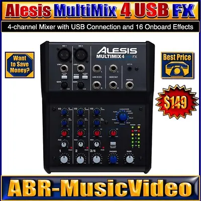 Alesis MultiMix 4 USB FX Mixer With USB & Effects/ 1 Year Warranty • $119