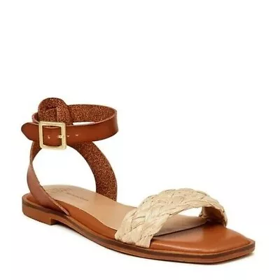 Time And Tru Women's Braided Straw Ankle Strap Brown Sandal  Size 9 • $12