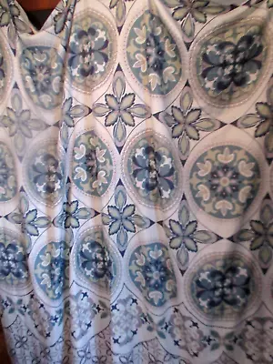 Fabric Bathroom Shower Curtain Multi Shade Blue Green Foral Medallion • $14