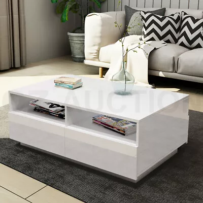 New Modern Coffee Table 4 Drawer Storage Shelf High Gloss Furniture Wood White • $159.95