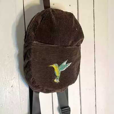 Mini Backpack With Hummingbird Embroidery In Brown Curderoy • $75