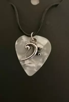 Bass Clef Charm Guitar Pick Necklace-white • $10.99