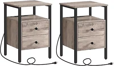 Nightstands Set Of 2 End Table With Charging Station Bedside Table Greige  • $142.49