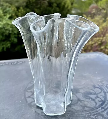 MCM Muurla  Eva  Finland Ice Handkerchief Scalloped Art Glass  Vase 8 1/2  Tall • $47.75