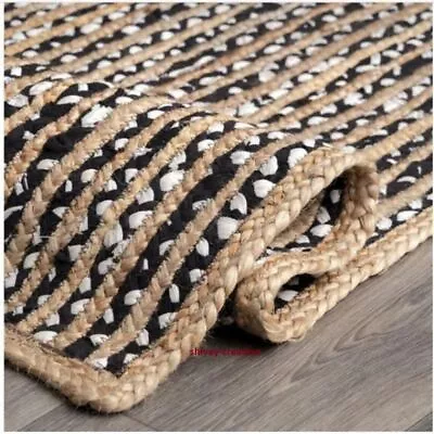 Rug 100% Jute Cotton Handmade Reversible Area Carpet Modern Living Runner Rugs • £16.49