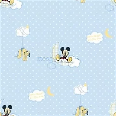 Last Half Yard Disney Mickey Mouse Good Night Pluto Moon Cotton Flannel Fabric • $4.25