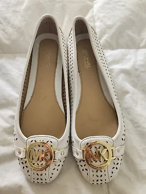 Michael Kors Fulton Moccasin Flat Lasered Leather White Size 7 • $34