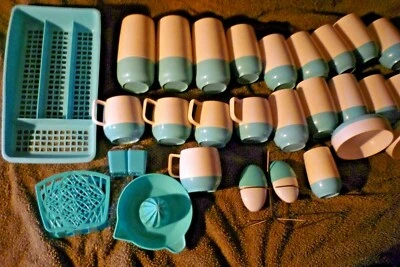 29 PC Melmac Vintage BOPP-DECKER PLASTICS VACRON WARE Turquoise Cups Tumbler S&P • $175