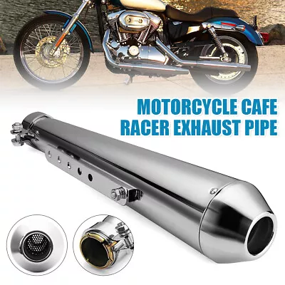 £30.08 • Buy Universal Chrome Custom Megaphone Motorcycle Exhaust Silencer Cafe Racer 37-45mm