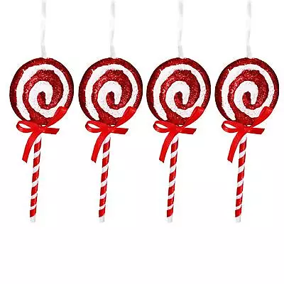 Christmas Red And White Glitter 4 Pack 15cm Lollipop Tree Hanging Decorations  • £5.97