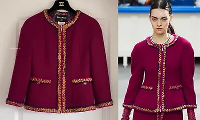 Chanel 14a Runway Raspberry Supermarket Boucle Tweed Trim Cc Jacket 38 • £1541.08