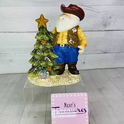 COWBOY SANTA & TREE Ceramic 10  X 7  Decorative Christmas Holiday Figurine • £24.60