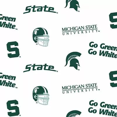 Michigan State MSU Spartans Cotton Fabric White Ground-Sold By The Yard • $9.99