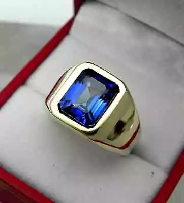 3ct Emerald Cut Natural Sapphire Men's Wedding Ring Solid 10k Yellow Gold • $1087.49