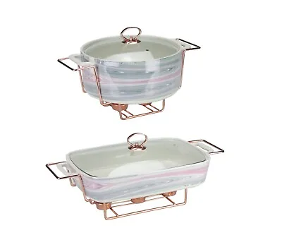 £69.99 • Buy Porcelain Casserole With Food Warmer Chrome Tealight Candles Stand Buffet Tureen