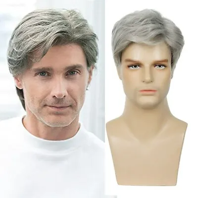 Men's Wig Fluffy Short Hair Grandma Gray Wig Headband • $9.99