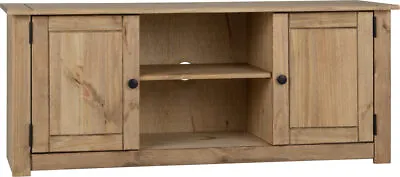 Natural Wax Pine 2 Door 1 Shelf Tv Unit W120cm X D40cm X H50.5cm PAM • £119