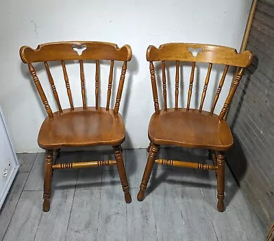 Vintage Pair Tell City Andover Hard Rock Maple Wood Windsor Dining Chairs 8018 B • $315