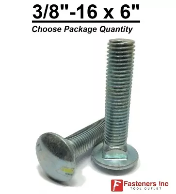 3/8-16 X 6  Carriage Bolts A307 Grade 2 Zinc Plated  Coach Screws  3/8 -16 • $6.29