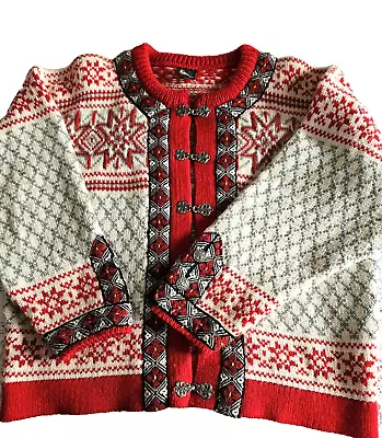 Dale Of Norway Vintage Traditional Cardigan 100% Wool Red Cream And Grey • £35