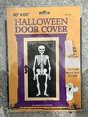 Vintage Plastic Halloween Door Cover 30”x60” Skelton Happy Halloween • $5.99