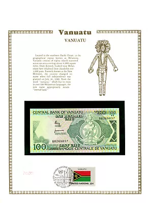 Vanuatu 100 Vatu 1982 P-1a UNC W/FDI UN FLAG STAMP BB269837 • $8.75