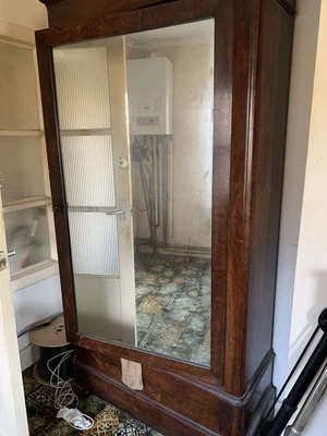 £69.99 • Buy Antique Wardrobe / Linen Press And Secret Drawer - Old Large Mirror
