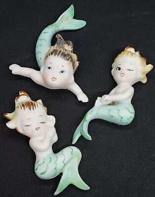 3 Vintage Mermaids Merbabies Ceramic Wall Plaque Hand Painted Made In Japan • $170