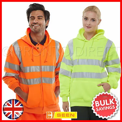 £19.79 • Buy Hi Viz Vis High Visibility Jumper Hoodie Work Zip Hooded Hoody Yellow Orange