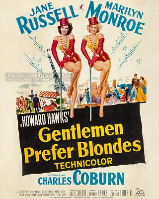 Vintage 1953 GENTLEMEN PREFER BLONDES Movie Poster JANE RUSSELL * MARILYN MONROE • $11.95