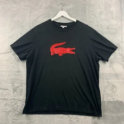 LACOSTE T Shirt Mens XL Big Croc Logo Regular Fit 100% Cotton Black Red • £19.90