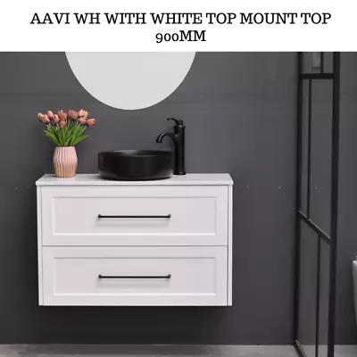 Hampton Shaker Victorian Style Slim Narrow Bathroom Vanity Unit Matt White 900mm • $899