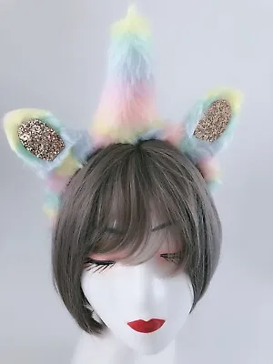 $19.80 • Buy Womens Girl Fluffy Rainbow Unicorn Horn Costume Ear Party Hair Band Headband