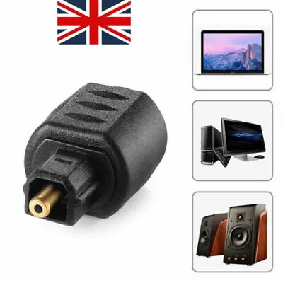 Black Optical Audio Adapter 3.5mm Female Jack Plug To Digital Toslink Male UK .. • £3.30