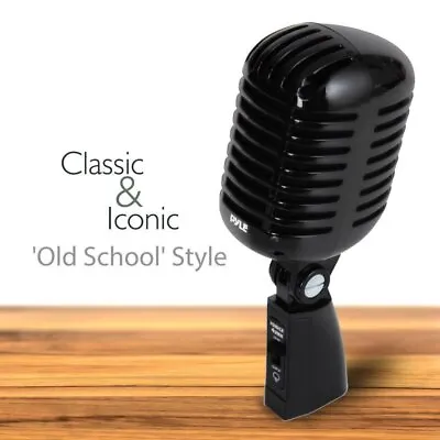 Pyle PDMICR42BK Classic Retro Vintage Style Wired Dynamic Microphone (Black) • $42.99